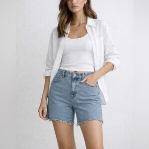 💙 High Rise Light Wash Denim Cutoff Shorts | Raw Hem | Summer Staple